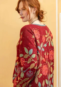 Stickad tröja "Nyponros" i ekologisk/återvunnen bomull-Gudrun Sjödén New