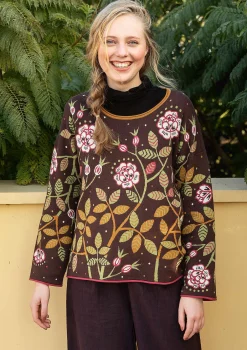 Stickad tröja "Nyponros" i ekologisk/återvunnen bomull-Gudrun Sjödén Outlet